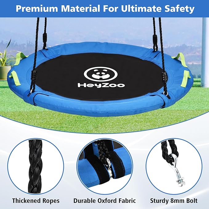 HeyZoo Tree Swing, Saucer Flying Swing 40 Inch for Kids, 900lbs Weight Capacity, with Adjustable Hanging Straps, for Backyard and Outdoor Playground, Gifts for Kids, Blue