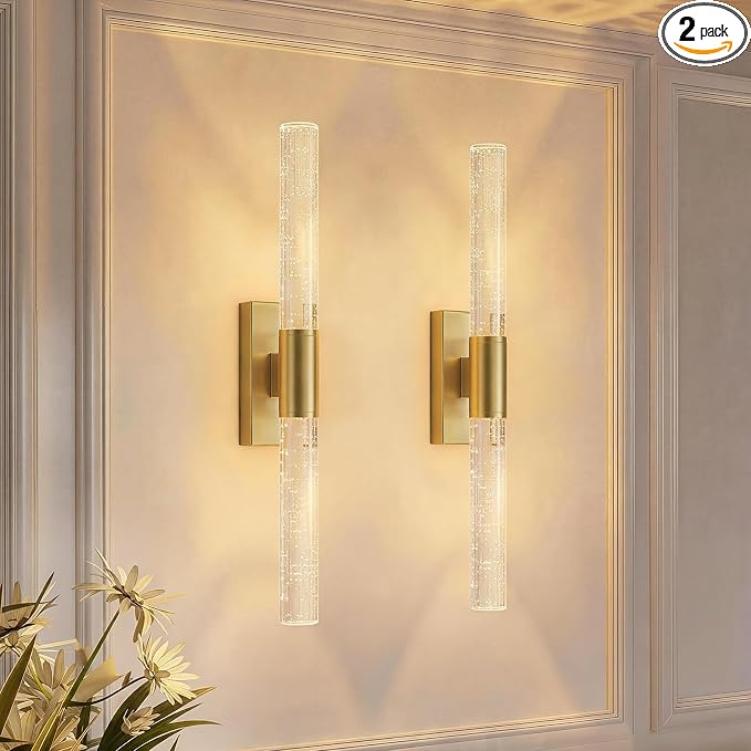 camuucci Battery Operated Wall Sconces Set of 2, Rechargeable Wall Lights | 12000mAh Long-Lasting Battery,Dimmable Cordless Sconce,,No Wiring Needed for Bedroom,Living Room,Gold 20.9-Inch