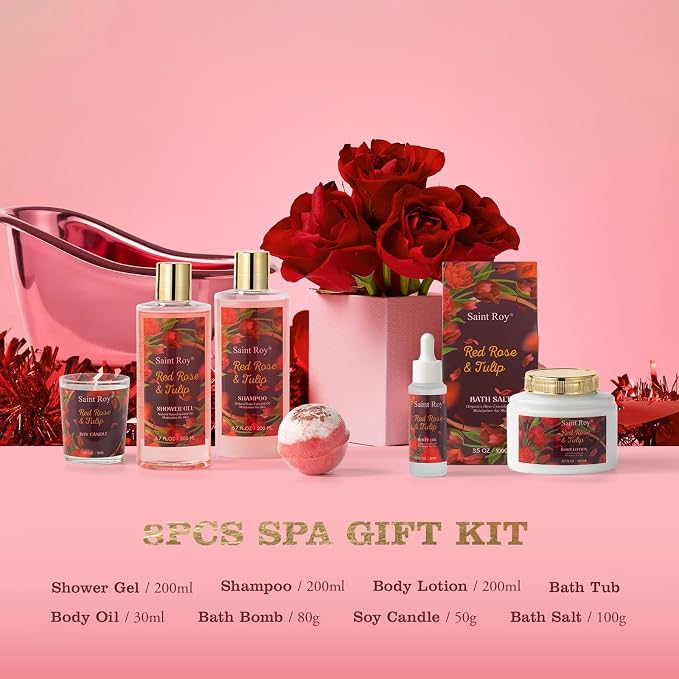 Gifts for Women, Birthday Gift Basket, Rose Bath and Body Gift Basket Set | Spa Gift Basket Gifts, spa kit Gifts for Her Mothers Day Bath & Body Set, Self Care Pamper Kit, Self-care baskets Mother Gift