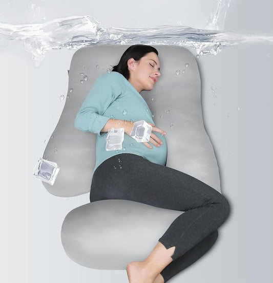 MOON PARK Pregnancy Pillows for Sleeping - U Shaped Full Body Maternity Pillow with Removable Cover - Support for Back, Legs, Belly, Hips - 57 Inch - Light Grey - Cooling Cover