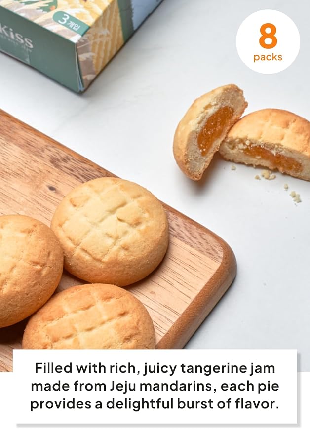 Korean Food JEKISS Jeju Tangerine Pie, Soft Fruit Biscuit, 8 Pack, 5.64 oz