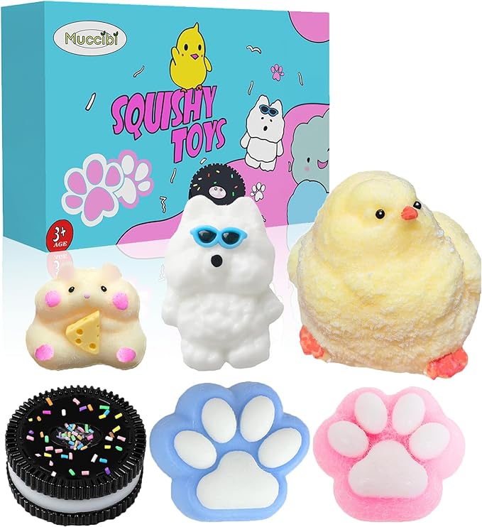 Taba Squishy paw Toys 6Pcs-Ultra-Soft Squishy Stress Relief Toys for Kids Adults,Anxiety Relief Party Favors Gifts for Girls & Boys, Kawaii Cookies Sensory Toys