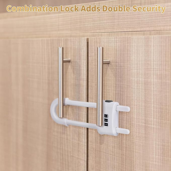4 Pack U-Shaped Sliding Cabinet Locks Multifunctional Child Safety Lock Adjustable Baby Proof Clips for Home Cabinets Refrigerator Doors Cabinet Knobs and Window Handles (White)