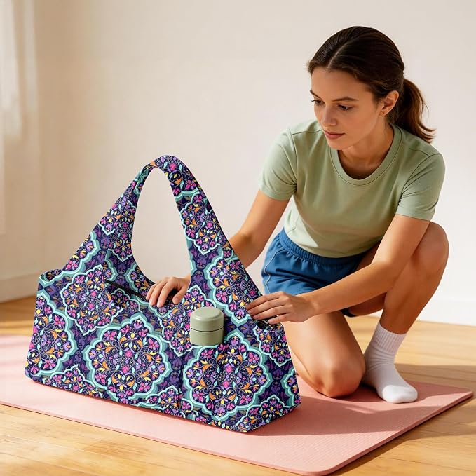 Women's Yoga Bag with Yoga Mat Carrier - Large Mat Pocket Fitness Tote for Pilates, Gym, Travel, Office & Beach