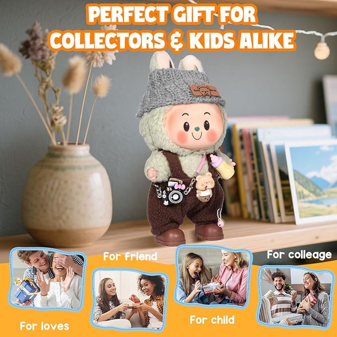 AICase for 17cm Doll Clothes/Outfit,Clothing Set for 17cm Doll,3 Piece Set Hat Clothing,Boys and Girls Stylish Adorable Clothes Accessories_Brown-14