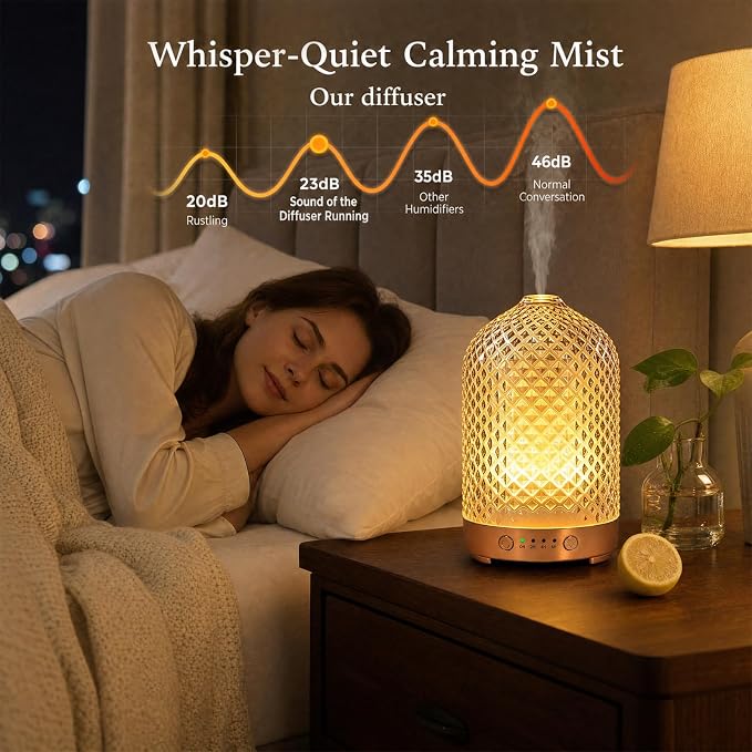 Essential Oil Diffuser for Home- 200ml Aromatherapy Diffuser for Essential Oils with 4 Timer, 7 Color LED Lights Waterless Auto Shut-Off for Home Office Décor Gifts for Women