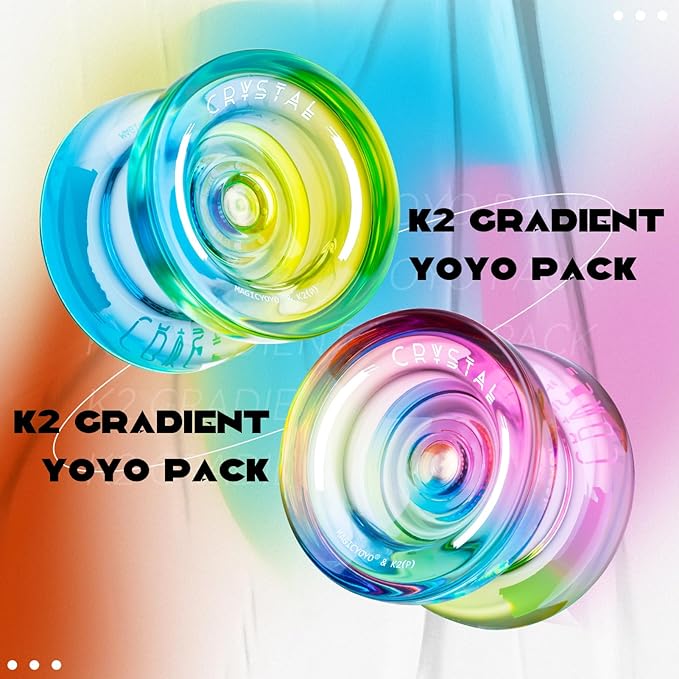 MAGICYOYO Responsive Yoyo Professional K2 Crystal, Dual Purpose Yo yo for Kids and Advanced Players, Plastic Gradient Yo-yos with 12 Yoyo Strings, Yo-Yo Case, Accessory Kit (Gradient Pack)