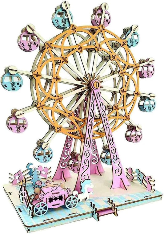 3D Adult and Children's Wooden Puzzle, 3D Puzzle, 3D Camping car Wooden, Puzzle Model, Manual Assembly, Hands-on Practice of Thinking, DIY Home Decoration, (Happiness Ferris Wheel)