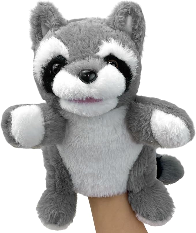 Hand Puppets Raccoon Puppets,9" Realistic Stuffed Animal Puppets for Toddlers Raccoon Stuffed Puppets for Kids with Movable Mouth,Raccoon Hand Puppets for Adults Hand Puppets for Toddlers 3