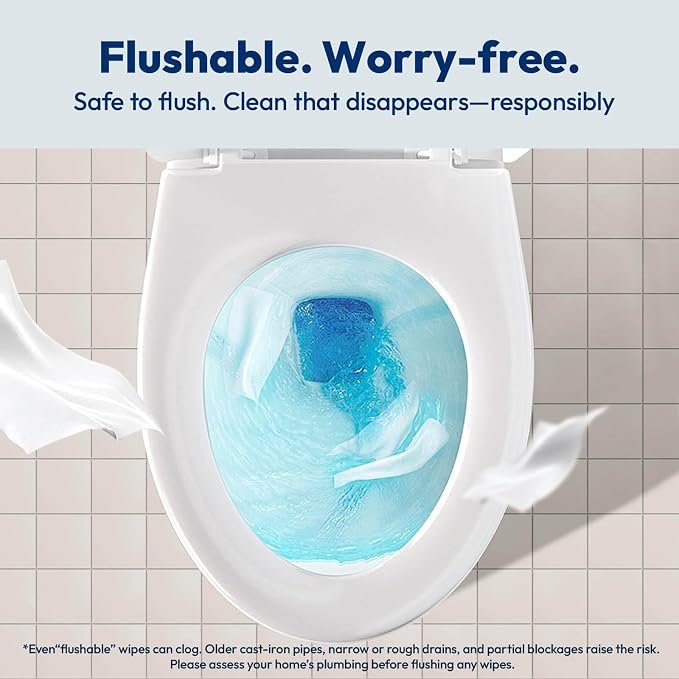 RPE Life Flushable Wet Wipes - 6 Large Packs (360 Ct) - Unscented Extra-Large Body & Hand Tissue with Vitamin E & Aloe - For Adults, Children & Kids - Ideal for Home, Bathroom, Car & Everyday Hygiene