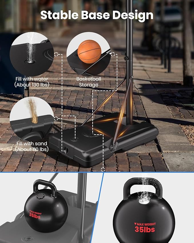 IGL Portable Basketball Hoop, 5.6-10FT Adjustable Basketball Goal System, 40/44 Inch Outdoor Basketball Hoop & Goals for Kids, Youth, and Adults in The Backyard, Driveway with PC Backboard