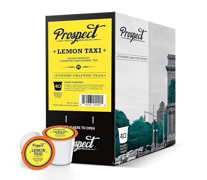 Prospect Tea Co. Decaffeinated Lemon Taxi Herbal Tea Pods Compatible with K Cup Brewers Including 2.0, 40 Count