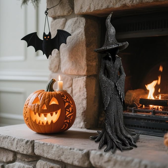Cracker Barrel Witch Statue, Gothic Halloween Resin Figurine, Halloween Witch Figurines, Indoor Tabletop Display Figure, Home Office Holiday Party Decoration Ornament (8'')