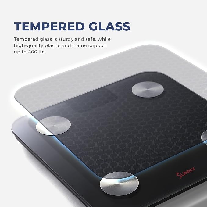 Sunny Health & Fitness 20 Metric Advanced Body Fat Composition BMI Scale with Health Tracker & Analyzer App - Smart Bathroom Scale for Body Weight, Metabolic Age, BMR, Fat Mass and More – SF-WS022063