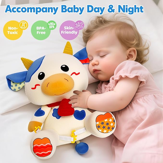 Baby Toys 6-12 Months, Cow Musical Plush with Lights, ABCs, Animal Sounds, Numbers, Infant Early Learning Toy,Christmas Birthday Gifts for 6+ Month Boys &Girls