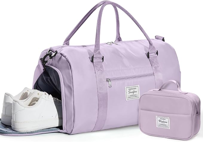 Gym Bag Womens Mens with Shoes Compartment and Wet Pocket Travel Duffel Bag for Women for Plane Sport Gym Tote Bags with Toiletry Bag Waterproof Weekend Overnight Carry on Bag Hospital Holdalls