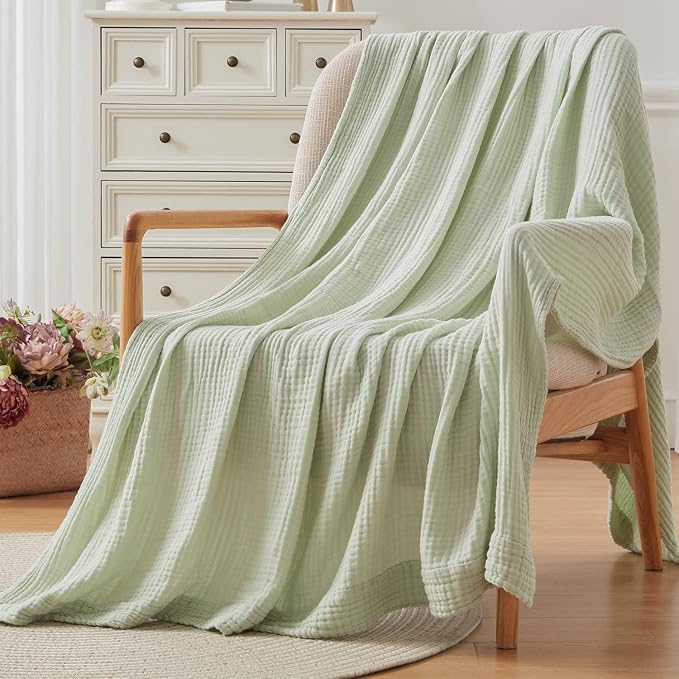 EMME Muslin Blankets for Adults Throw Blanket for Couch Breathable Gauze Soft Lightweight Airy Mint Green Queen 90" x 90"