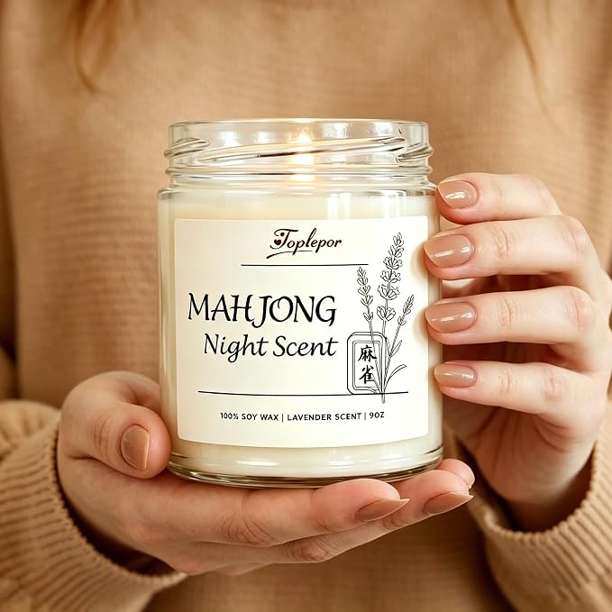 Lavender Candle - Soy Wax Stress Relief & Meditation, 45hr Soot-Free Burn Mahjong Night Scent Candle, 9oz