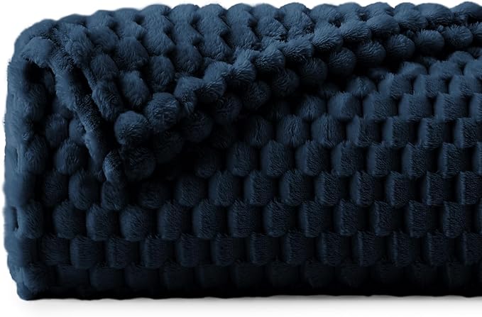 BEDELITE Navy Twin Blanket for Couch, Soft Cozy Gifts for Women, 60 * 80 | 3D Jacquard Decorative Fleece Blanket, Super Soft Plush Throws, Cute Birthday Gift for Women & Men, Suitable for All Seasons