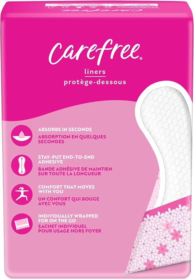 Carefree Panty Liners for Women, Regular, Wrapped, Unscented, 54ct (Pack of 2)