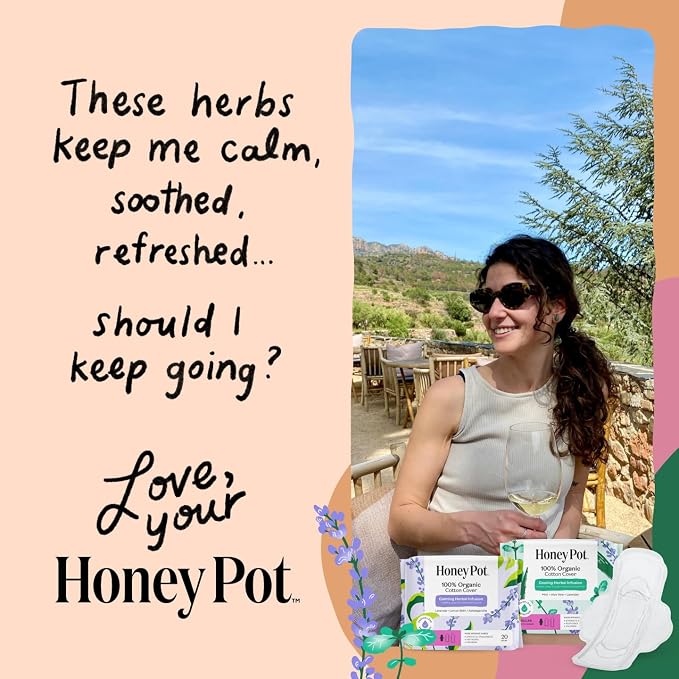 The Honey Pot Company - Herbal Pads for Women - Super w/Wings - Infused w/Essential Oils for Cooling Effect, Organic Cotton Cover, & Ultra-Absorbent Pulp Core - Feminine Care - 16 ct