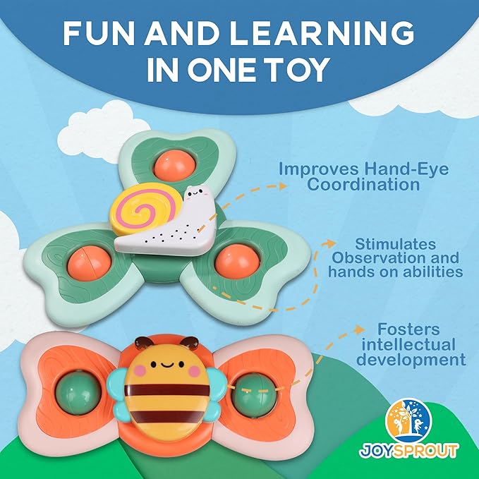 4Pcs Spinning Baby Bath Toys 12-18 Months, Suction Cup Spinner Toys for Baby, Silicone Spinners Sensory Toys for Toddlers 1-3, Airplane Car Travel Table & Window Toy for Infant