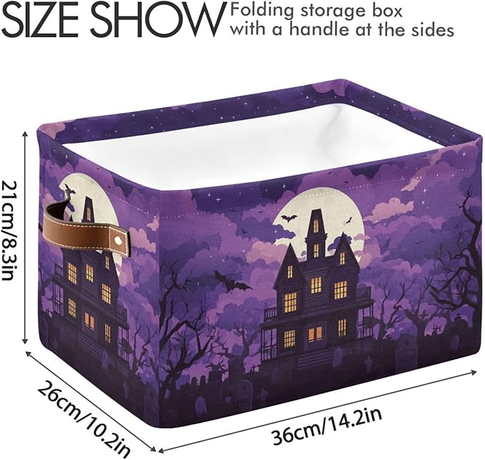 Aslsiy Storage Basket Spooky Castle Halloween Moon Nursery Bins Purple Baby Box Canvas Clothes Shelf Basket Laundry Hampers 1 Pcs