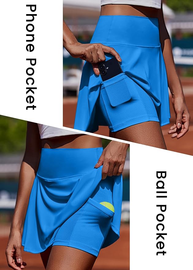 PINSPARK Womens Tennis Skirt Pleated Athletic Golf Skorts with Pockets | 3.5" High Waisted, Mesh Built-in Shorts, Mini Skirt, Buttery-Soft, Quick-dry, for Tennis, Golf, Pickleball, Casual