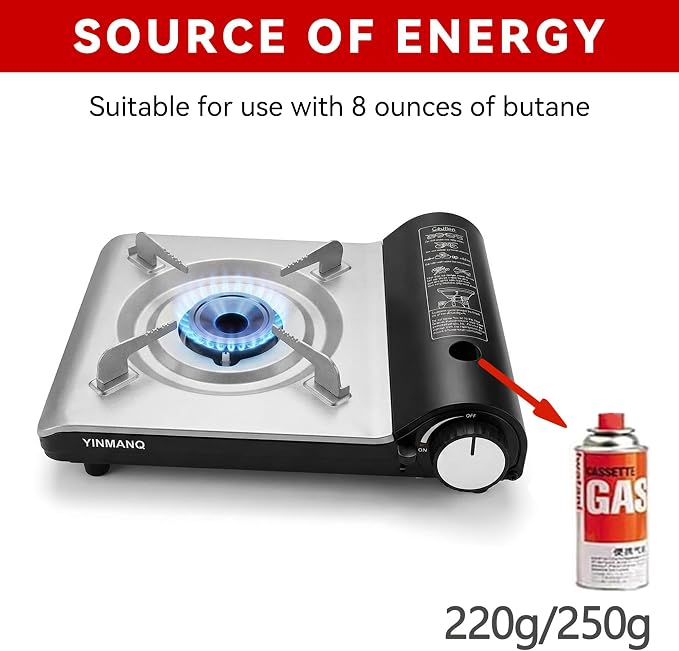 Detachable Grill Pan & Butane Stove Combo with Safety Auto-Eject | Portable Suitcase Design for Camping, Tailgating, Picnics, Indoor/Outdoor Cooking & Hot Pot