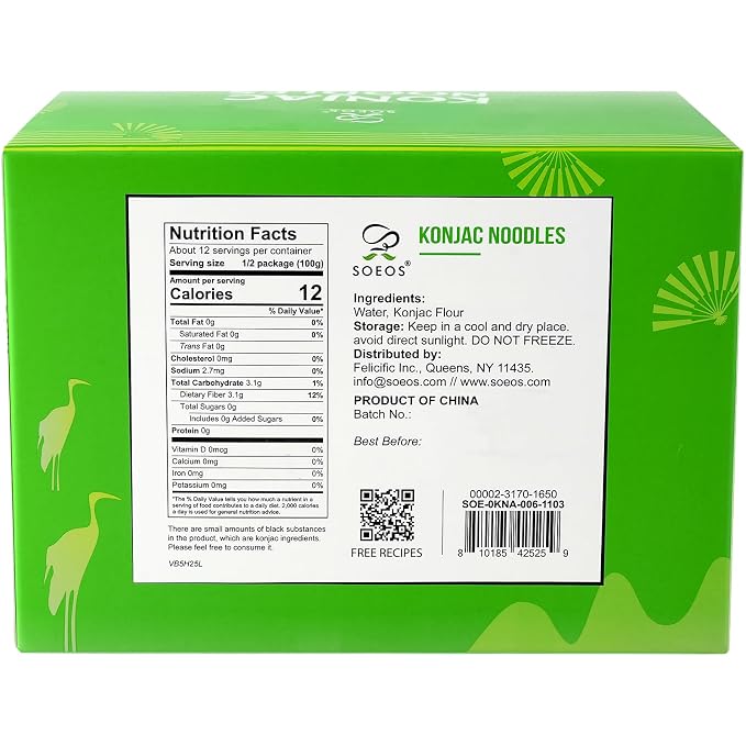 Soeos Organic Konjac Noodles, Angel Hair Pasta, 9.5oz (270g), 6 Packs, Kosher, Sugar Free, Gluten Free, Low Calorie Shirataki Noodle