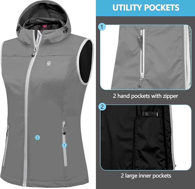 Little Donkey Andy Women's Lightweight Softshell Vest, Windproof Sleeveless Jacket for Running Hiking Travel