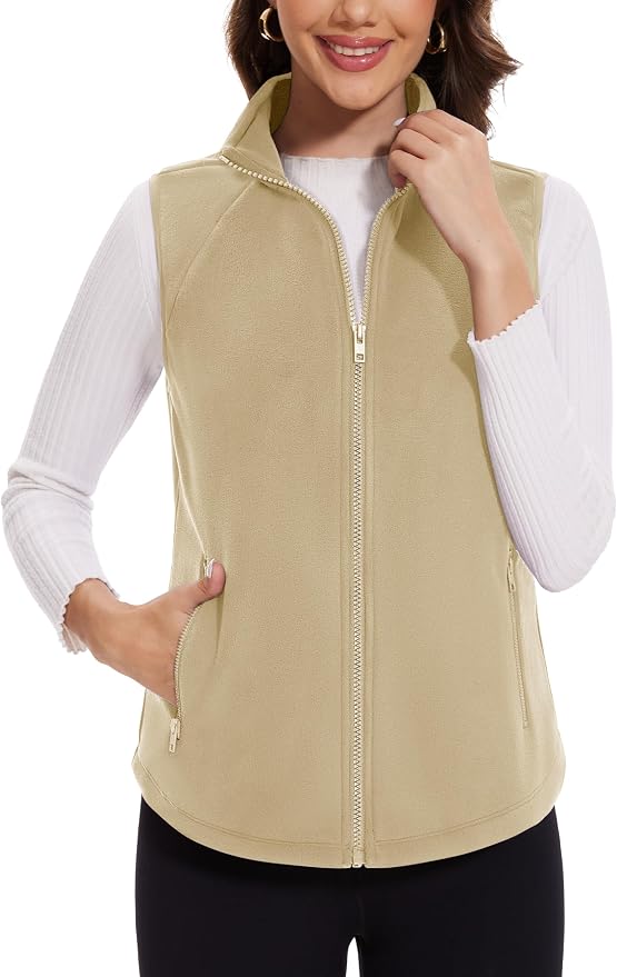 MAGCOMSEN Women's Fleece Vest with Zipper Pockets Zip Up Sleeveless Jackets Lightweight Soft Warm Polar Vest Outerwear