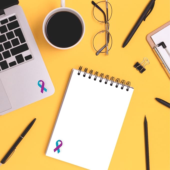 Small Teal & Purple Ribbon Awareness Stickers for Sexual Assault & Suicide Awareness - Perfect for Events, and Fundraising (2 Roll -500 Stickers)