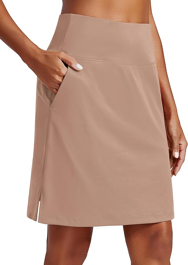 PINSPARK 20" Skorts for Woman Knee Length UPF 50+ Golf Skirts | 4 Pockets, Built-in Shorts, High Waisted, Split Hem, Silky-smooth, Moisture-wicking, for Golf Athletic Tennis Workout Casual