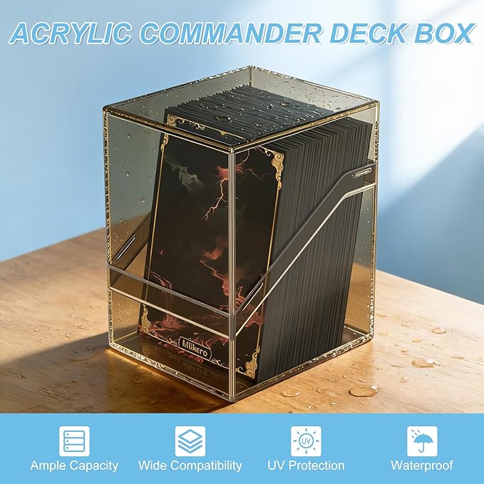 Mlikero Card Deck Cases, 6 Pack Acrylic Commander Deck Box Holding 100+ Sleeved Cards with 6 Dividers, Sturdy Card Storage Box Fit for MTG, TCG, Sports Cards (Black)