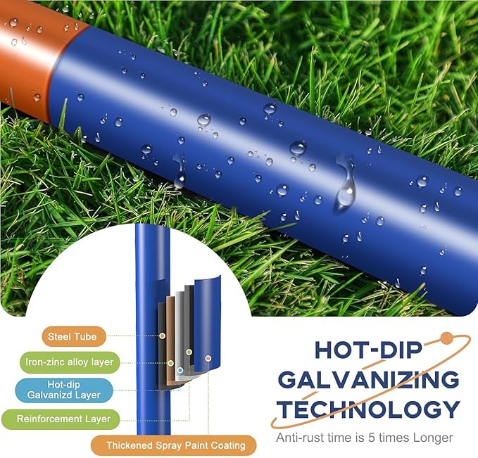 5-in-1 Kids Swing Sets for Backyard with Trampoline, 880lbs Heavy-Duty A-Frame Stand Metal Outdoor with 32 inch Saucer & Belt Swing, 55 inch Trampoline, Basketball Hoop, Led Light & Anchors