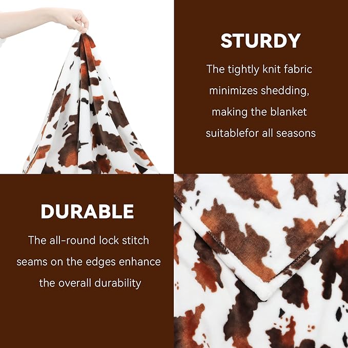 Twin Blanket for Travel, Lightweight Cozy Plush Soft Warm Fleece Throw Blanket for Bed, Couch, Sofa, Travel, Camping, Brown & White, 60x80 inches