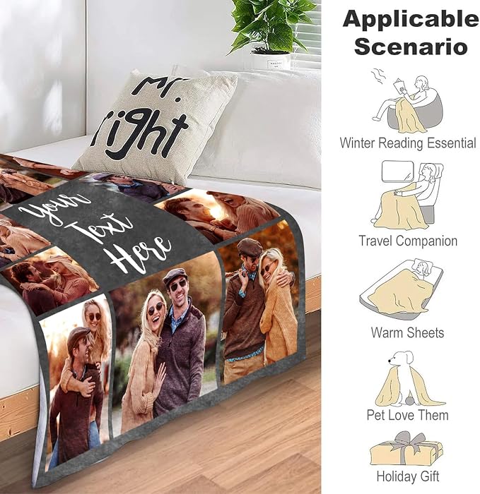 ICELIETE Custom Blanket with Picture Customized Fleece Photo Blanket for Couples Gifts Personalized Blankets and Throws Christmas Valentines Day Gifts for Boyfriend Girlfriend