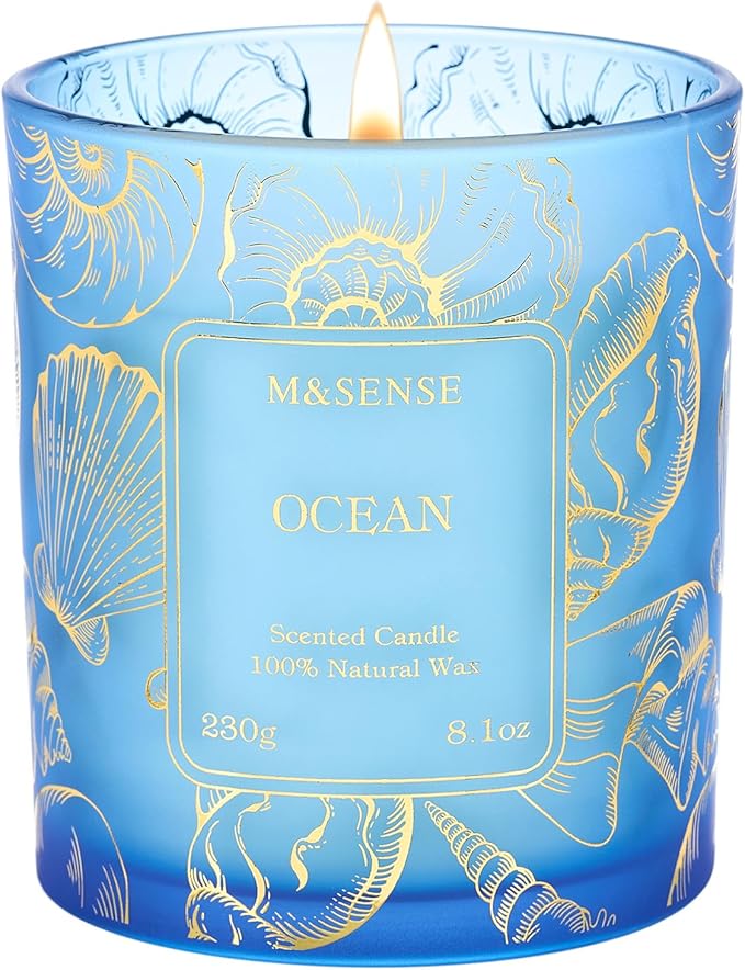 M&SENSE Ocean Soy Candle, 8.1oz Gilded Glass, Summer Fresh Aromatherapy | 42H Slow Burn, Soy Wax, Bathtub Home Fragrance, Non-Toxic, Warmer Lamp Safe