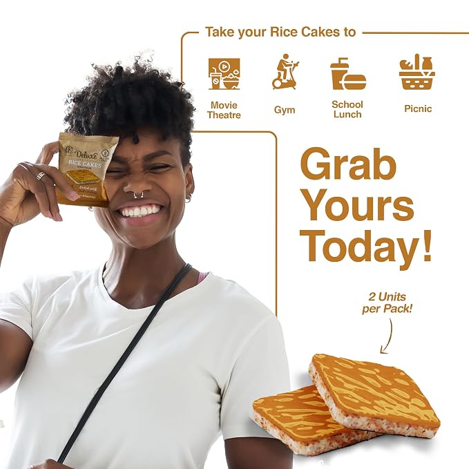 Deluxe & Bla Bla Rice Cakes 12 Pack – Whole Grain, Gluten-Free, Kosher, Low-Calorie Snack – Coated with dulce de leche – Healthy & Crunchy Treat – Individually Wrapped, (19g Each)