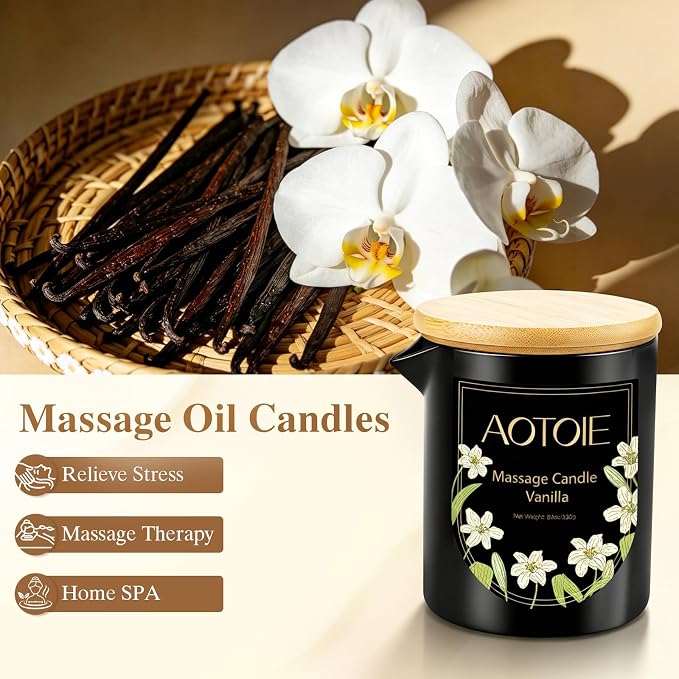 Massage Oil Candle,8.1oz Low Temp Body Oil Candles for Massage Therapy and Skin Moisturising,Natural Body Safe Soybeans Massage Candles for Home SPA Couples Gift(Vanilla)