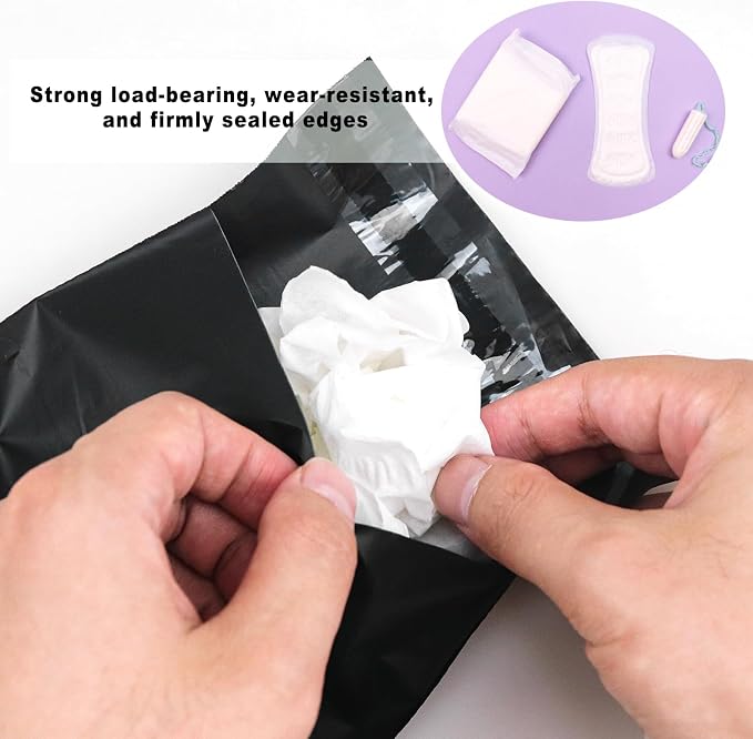 Sanitary Napkin Disposal Bag, Women Personal Disposal Bag, Self Sealing Privacy Protection Sanitary Tampons Bag, Opaque Disposal Sanitary Napkin Bag, 100 Pcs with Zipper Bag 1 Pack(Black)