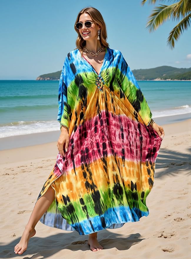 Mumu Dresses for Women Plus Size, Bohemian Kaftan Beach Cover Up Long Maxi Nightgown Soft Loungewear