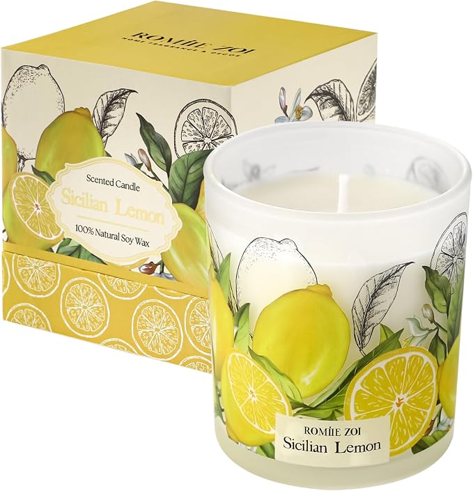 ROMIIE ZOI Scented Candle - Sicilian Lemon- 6oz Aromatherapy Soy Wax Jar Candle for Home, Gifts for Women - 170g