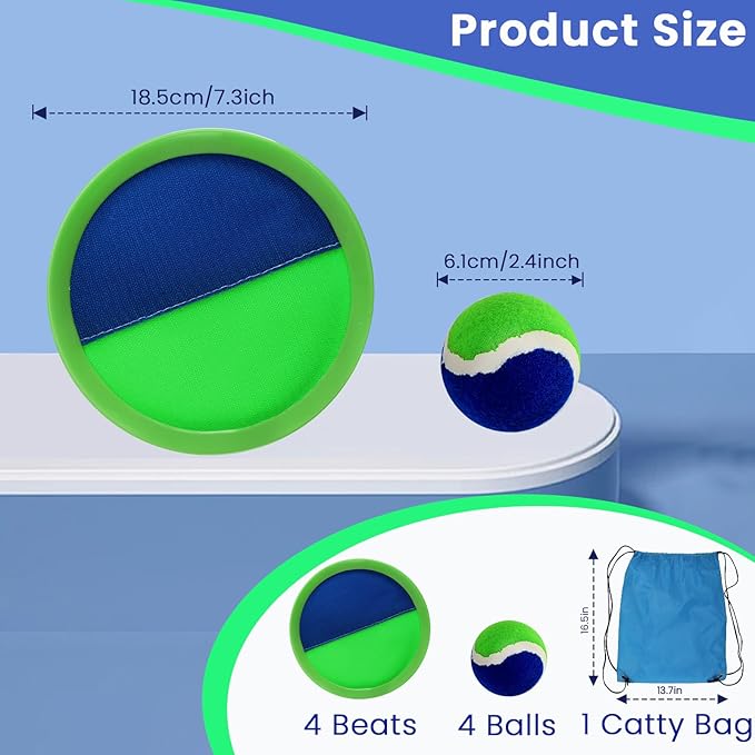 Kids Toys Toss and Catch Game Set, Waterproof Green Set，Ball Sports Games with 4 Paddles 4 Balls and 1 Storage Bag, Classic Outdoor Games, Beach Games, Yard Games Suitable for Kids Gift Ideal