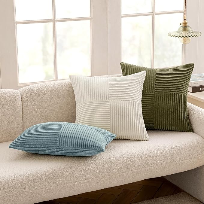 MIULEE Slate Blue Decorative Throw Pillow Covers for Couch 20x20 Inch | 2 Pack, Boho Farmhouse Pillow Covers, Soft Cross Corduroy Patchwork Textured Cushion Cases For Bed Sofa