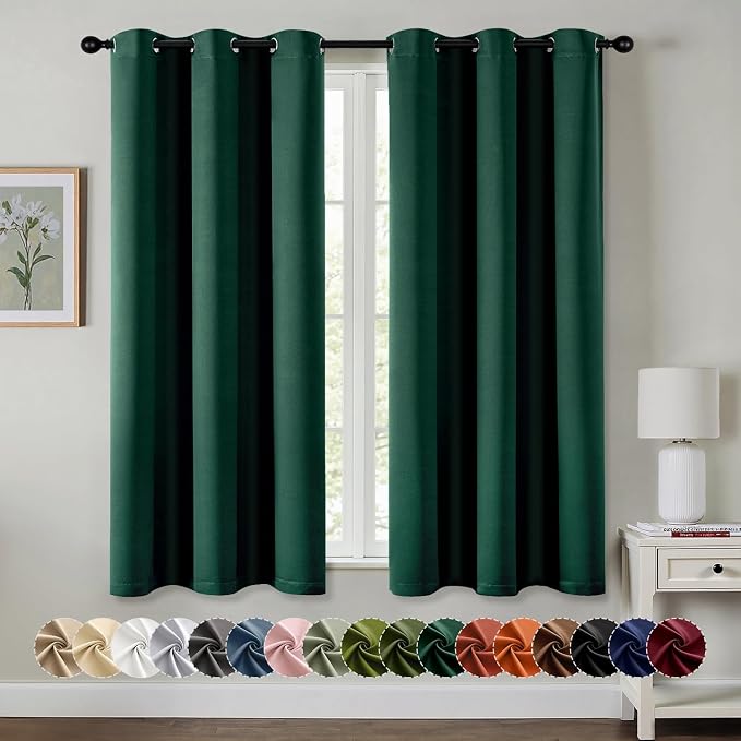 MIULEE Blackout Curtains for Bedroom 2 Panel 40 x 63 Inch Long Hunter Green | Thermal Insulated, Living Room Darkening Grommet Drapes, Noise Reducing, Light Blocking Window Treatments