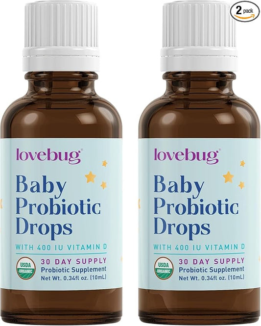 LOVEBUG Baby Probiotic Drops - Organic Probiotics for Immune Support and Baby Constipation & Colic Relief - Tasteless & Sugar-Free Liquid Drops for Newborns, Babies & Infants (0-12 Months) - 20ml