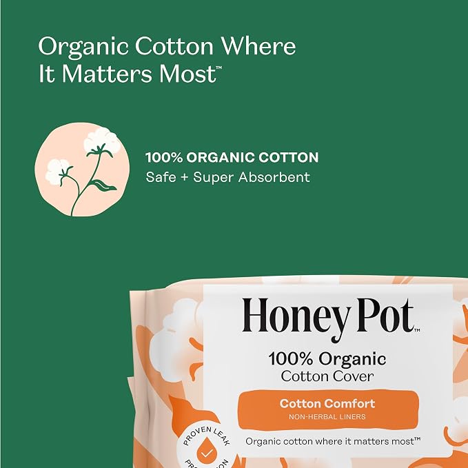 The Honey Pot Company - 120ct - Non-Herbal Everyday Panty Liners for Women - Organic Cotton Cover & Ultra-Absorbent Pulp Core - Sanitary Pads - Feminine Care