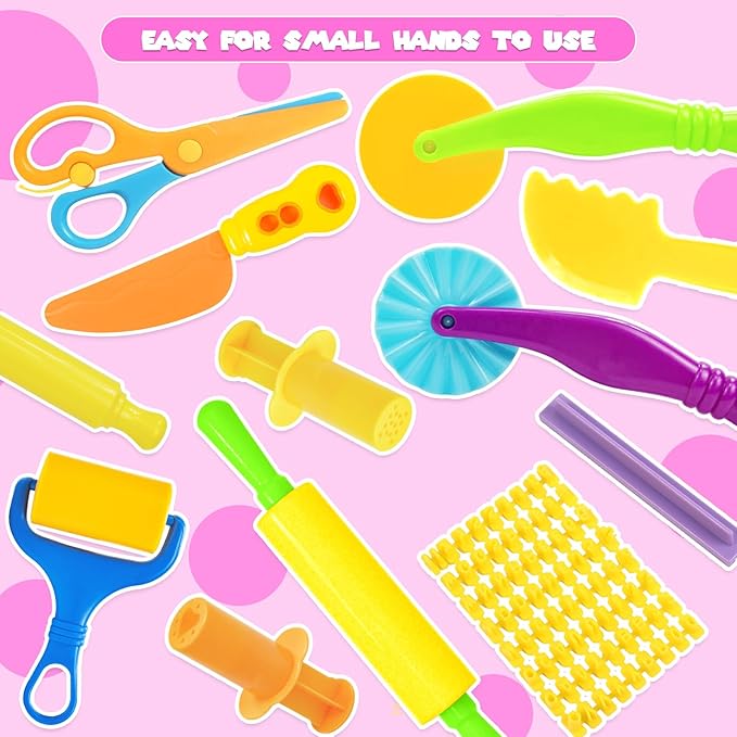 Playdough Tools Set, 58 Pcs Play Dough Sets for Kids Ages 4-8, Creative Play Dough Accessories with Clay Cutters, Roller, Molds, Safety Scissors, Educational Toys for Boys Girls